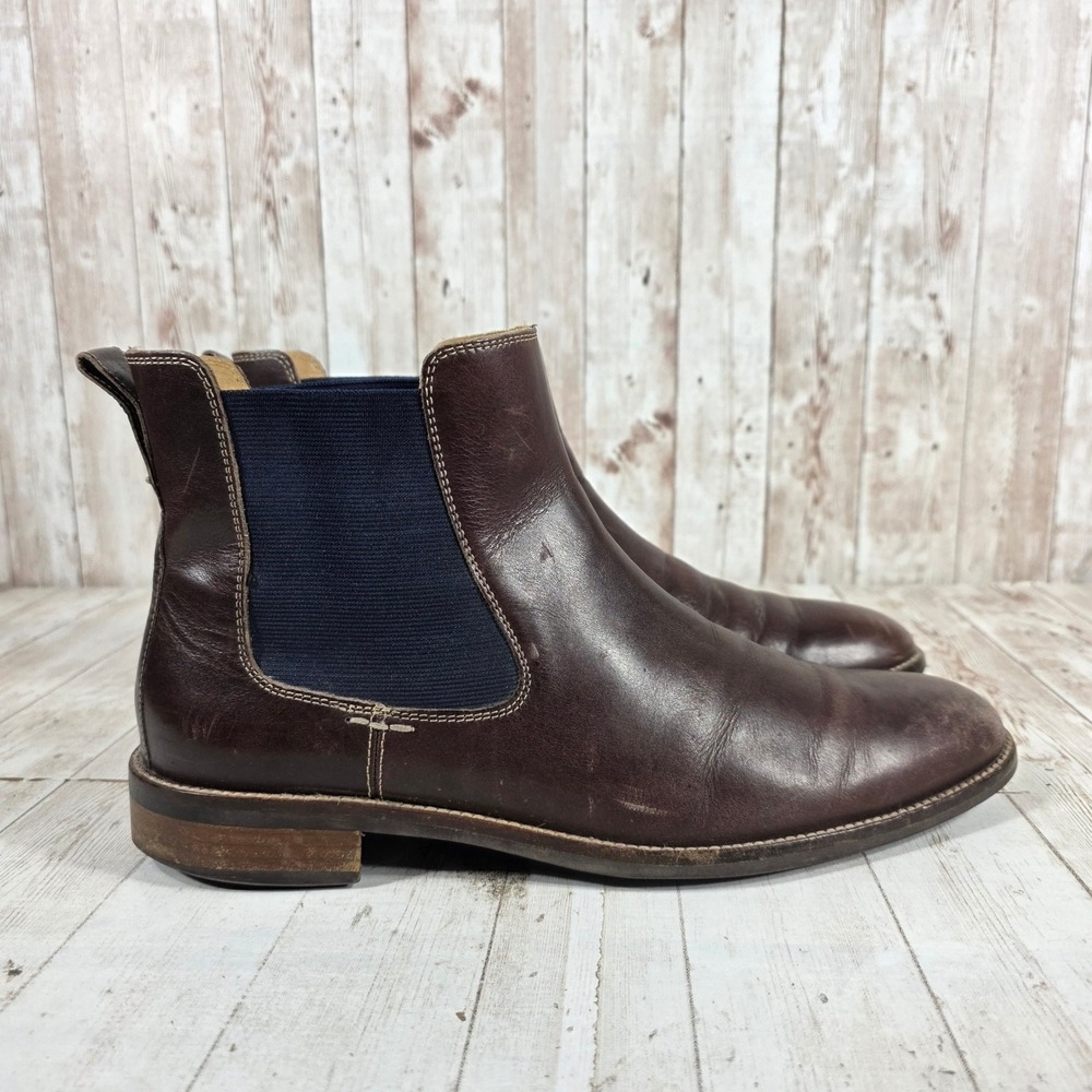 Cole Haan Mens Brown Leather Chelsea Boots Navy Elastic Goring C13546 Size 8.5 M
